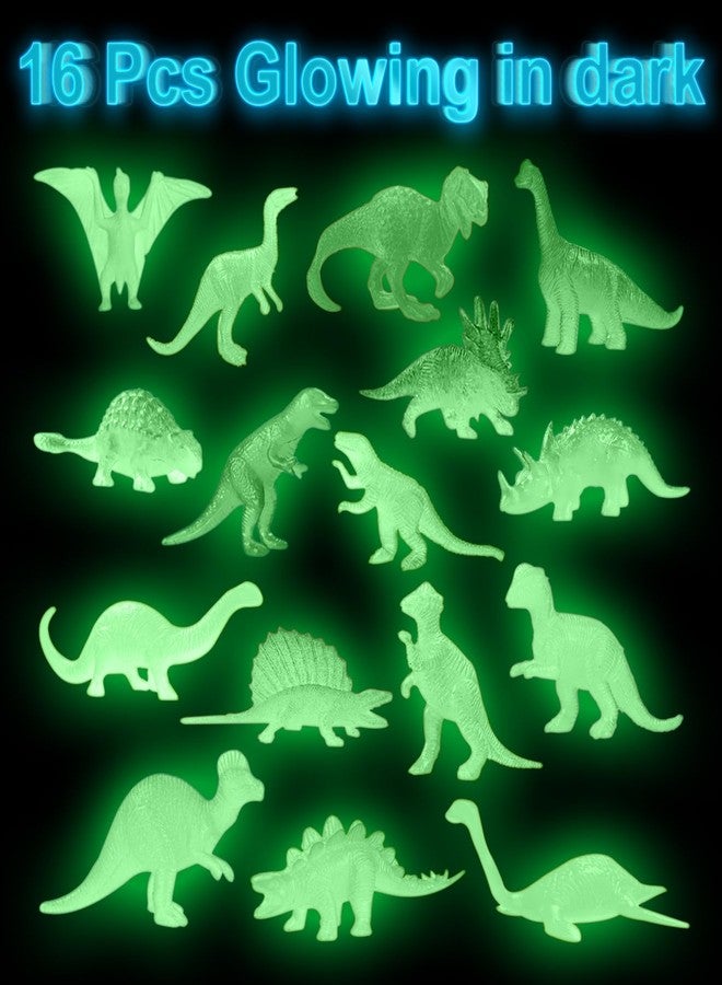 AugToy 16PCS Glow in Dark Mini Dinosaur Figures for Kids Birthday Party Favors Supplies Dino Cupcake Topper Decoration Goodie Treat Bag Stuffers Pinata Fillers Treasure Carnival Prizes Valentines Day Gifts - Image 2